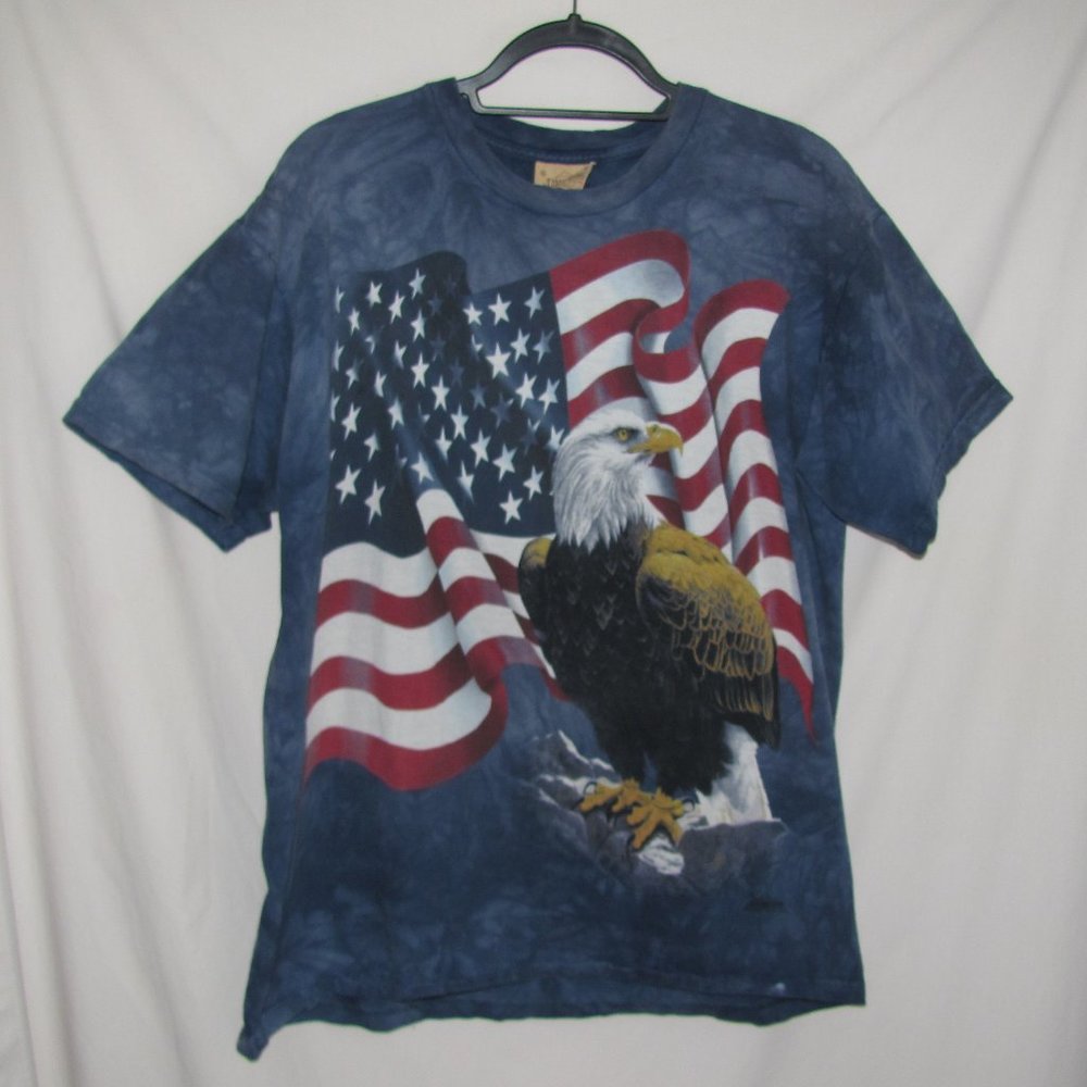 Mens' The Mountain American Flag Bald Eagle Tie Dye Graphic Tee T-Shirt w/ Flaws
